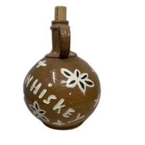 Vintage Art Pottery Miniature Brown Whiskey Jug Signed EMS Handmade Painted READ